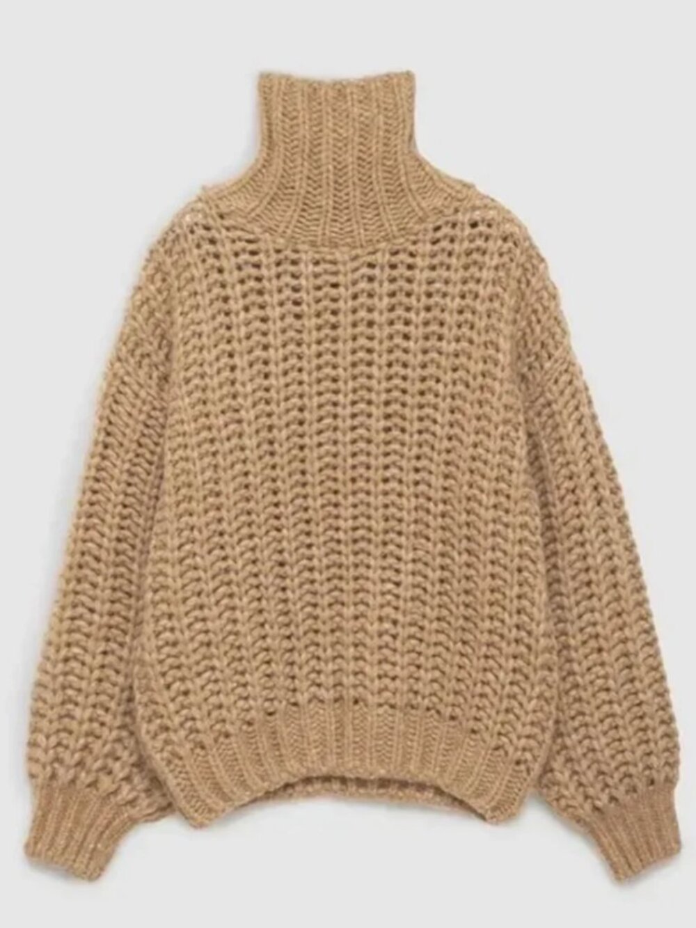Anine Bing Iris Pullover Sweater Oatmeal Chunky Turtleneck Tan Oversized Wool XS